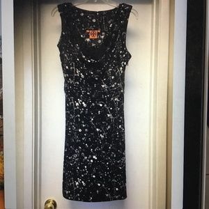 TORY BURCH 100% Silk Black Spatter Print Dress